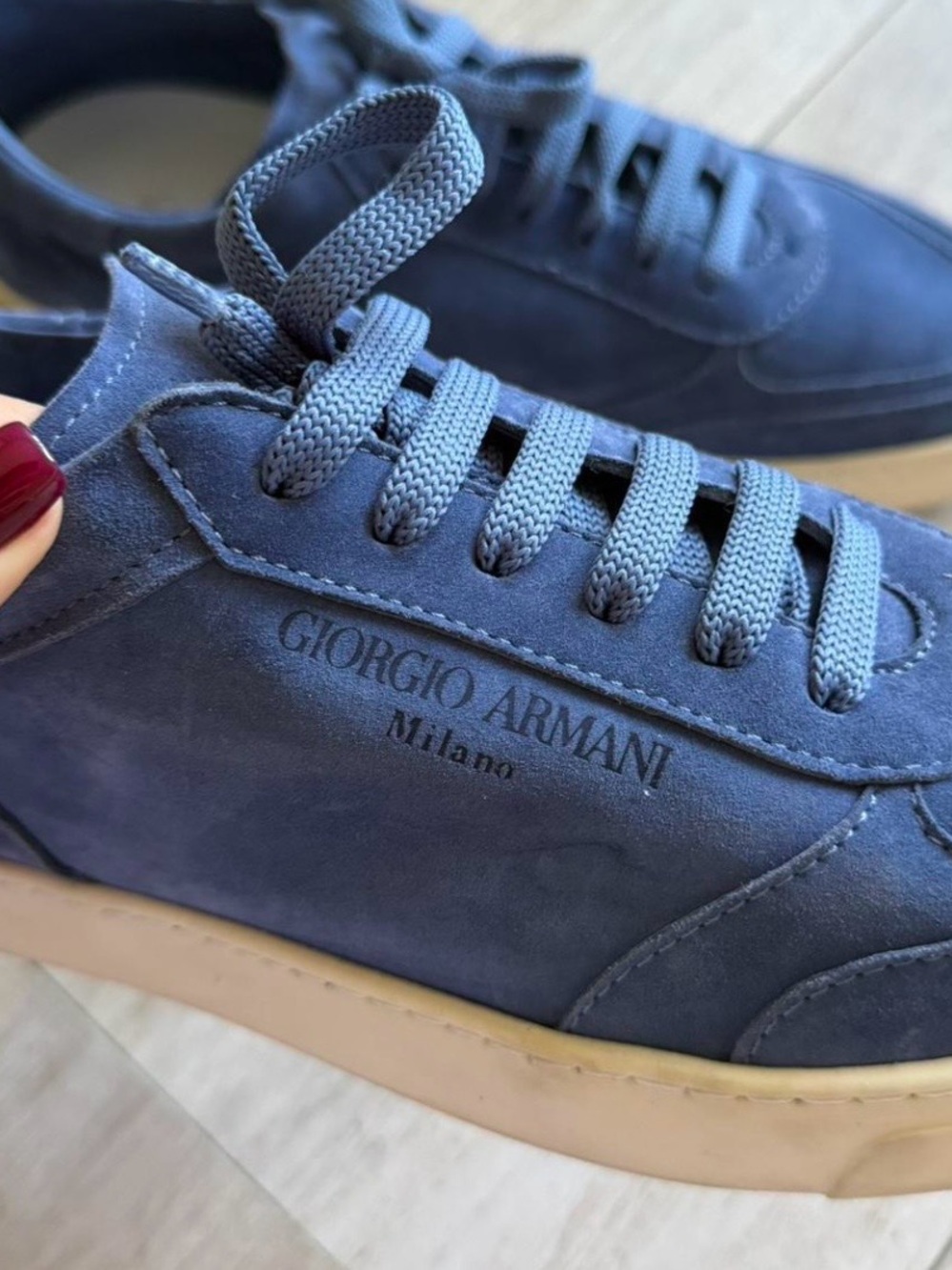 Emporio Armani Navy Suede Sneakers with Cream Rubber Sole - Picture 4 of 6